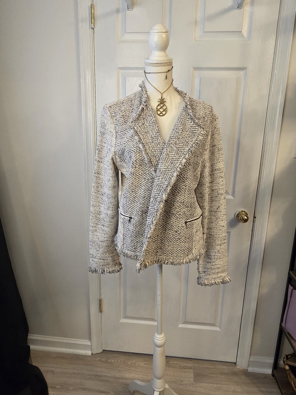 NIC+ZOE Textured Tweed Fringe-Trim Women’s Jacket XL Acsdemia